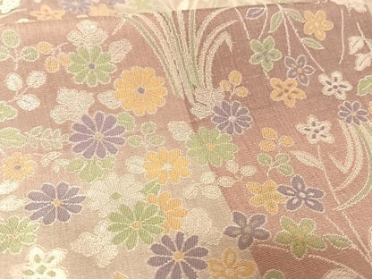 平和屋着物●道中着　お召地　草花文　ロング丈　さが美扱い　正絹　逸品　AAAU0248np