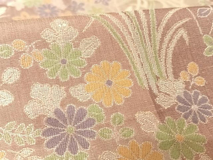 平和屋着物●道中着　お召地　草花文　ロング丈　さが美扱い　正絹　逸品　AAAU0248np