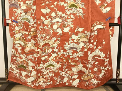 平和屋着物●創業460年・千總 振袖・長襦袢セット（無双仕立て）駒刺繍 飛鶴松花文 金糸 金彩 正絹 逸品 AAAU0261np
