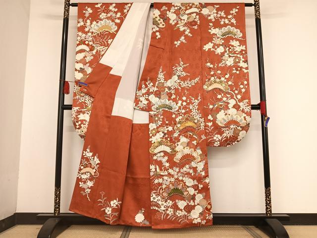 平和屋着物●創業460年・千總 振袖・長襦袢セット（無双仕立て）駒刺繍 飛鶴松花文 金糸 金彩 正絹 逸品 AAAU0261np