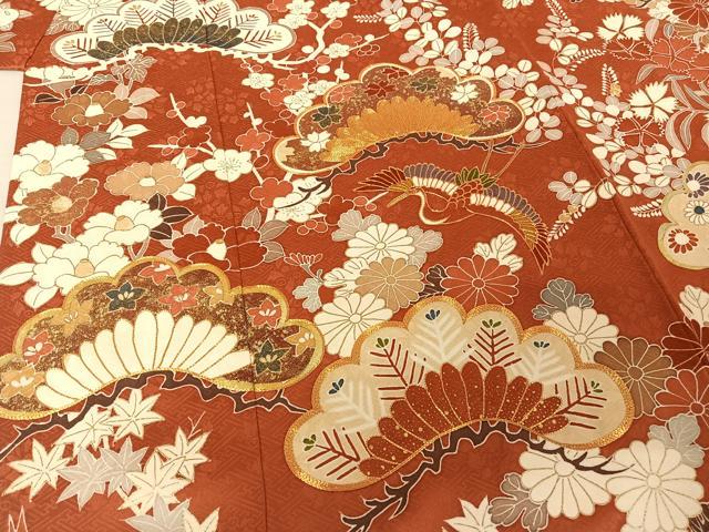 平和屋着物●創業460年・千總 振袖・長襦袢セット（無双仕立て）駒刺繍 飛鶴松花文 金糸 金彩 正絹 逸品 AAAU0261np