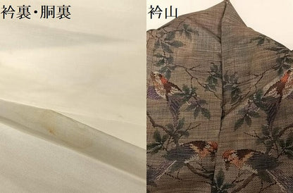 平和屋着物●本場大島紬 ９マルキ 枝花鳥文 正絹 逸品 AAAU0277np