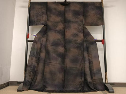 平和屋着物▽上質な小紋　単衣　菊尽くし地紋　暈し染め　ロング丈　正絹　逸品　AAAU0294np
