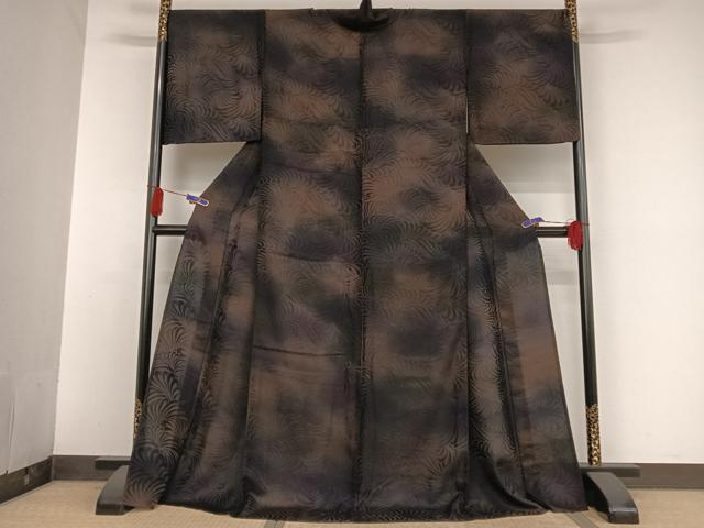 平和屋着物▽上質な小紋　単衣　菊尽くし地紋　暈し染め　ロング丈　正絹　逸品　AAAU0294np