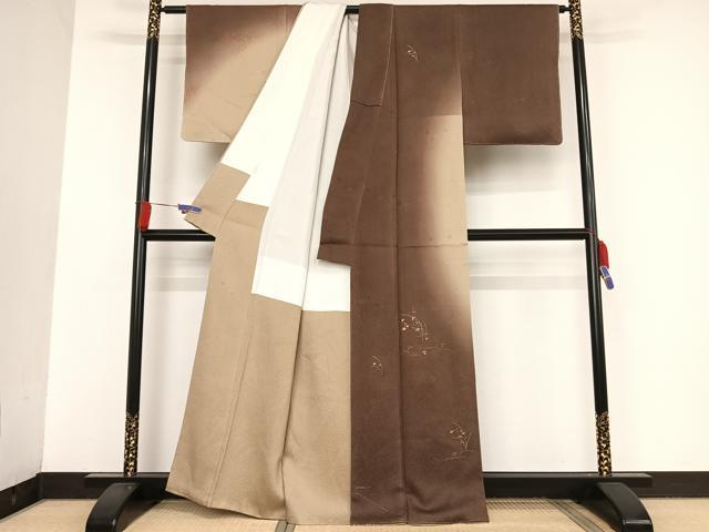 平和屋着物●訪問着　刺繍　草花文　暈し染め　金糸　正絹　逸品　未使用　AAAU0342np