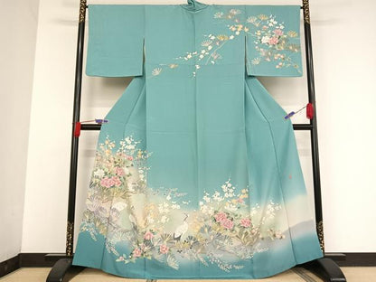 平和屋着物●訪問着　友禅　作家物　刺繍　梅松　鶴　暈し染め　金彩　正絹　逸品　AAAU0366np