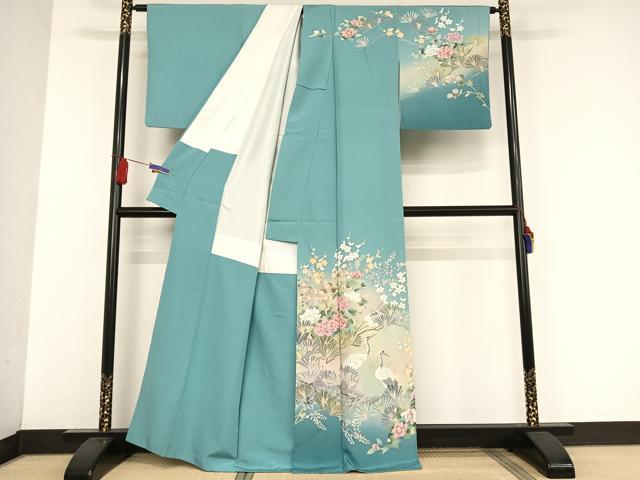 平和屋着物●訪問着　友禅　作家物　刺繍　梅松　鶴　暈し染め　金彩　正絹　逸品　AAAU0366np