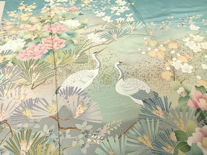 平和屋着物●訪問着　友禅　作家物　刺繍　梅松　鶴　暈し染め　金彩　正絹　逸品　AAAU0366np