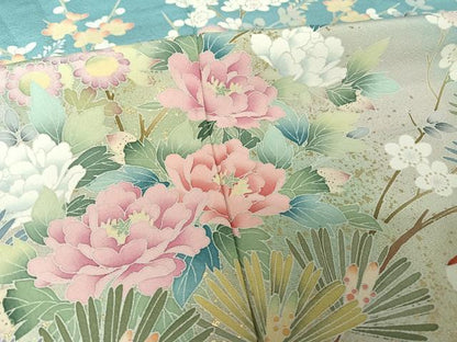 平和屋着物●訪問着　友禅　作家物　刺繍　梅松　鶴　暈し染め　金彩　正絹　逸品　AAAU0366np