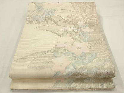 平和屋着物＊夏物 六通柄袋帯 草花籬文 銀糸 正絹 逸品 AAAU0439pf