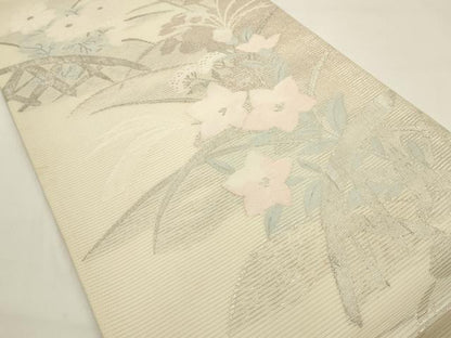 平和屋着物＊夏物 六通柄袋帯 草花籬文 銀糸 正絹 逸品 AAAU0439pf