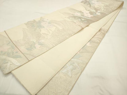 平和屋着物＊夏物 六通柄袋帯 草花籬文 銀糸 正絹 逸品 AAAU0439pf