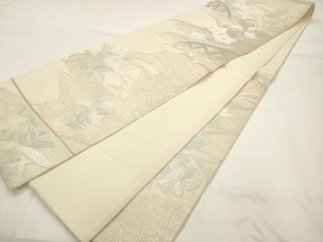 平和屋着物＊夏物 六通柄袋帯 草花籬文 銀糸 正絹 逸品 AAAU0439pf