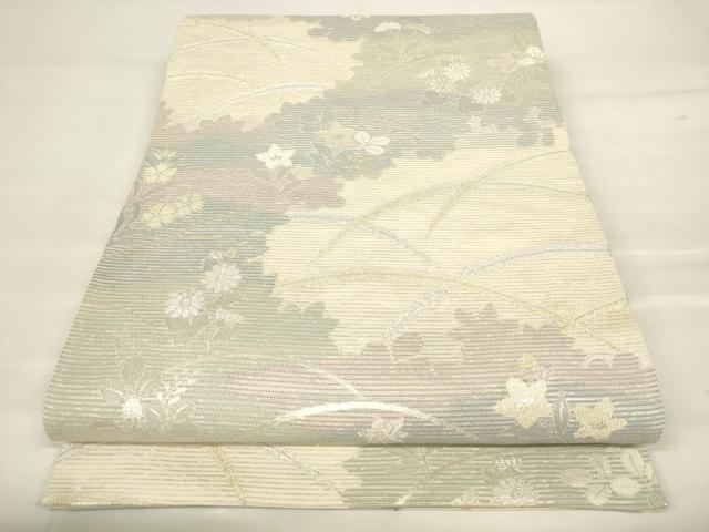 平和屋着物＊夏物 六通柄袋帯 草花文 金銀糸 正絹 逸品 AAAU0458pf