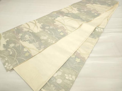 平和屋着物＊夏物 六通柄袋帯 草花文 金銀糸 正絹 逸品 AAAU0458pf
