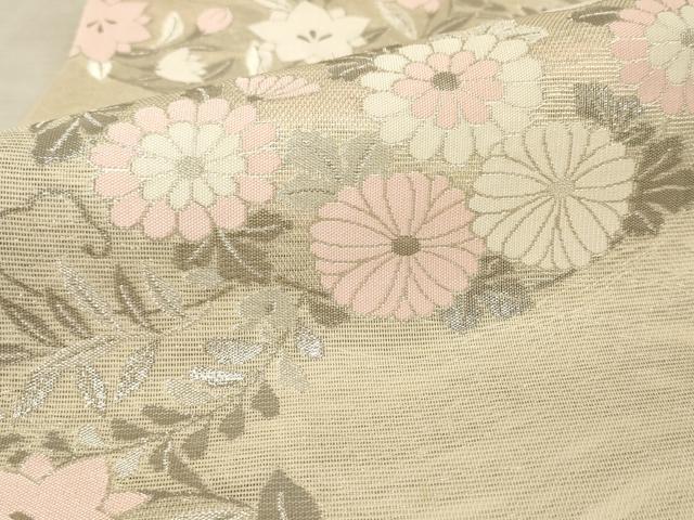 平和屋着物＊夏物 六通柄袋帯 草花文 銀糸 正絹 逸品 AAAU0517pf