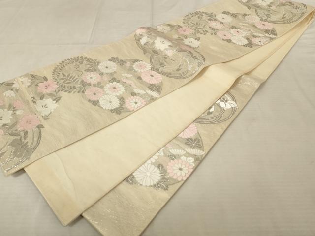 平和屋着物＊夏物 六通柄袋帯 草花文 銀糸 正絹 逸品 AAAU0517pf