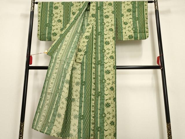 平和屋着物▽小紋 単衣 花唐草間道 洗える着物 AAAU0883iu