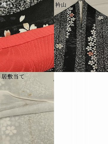 平和屋着物▽小紋　単衣　舞桜間道　黒地　洗える着物　AAAU0916iu