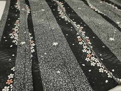 平和屋着物▽小紋　単衣　舞桜間道　黒地　洗える着物　AAAU0916iu