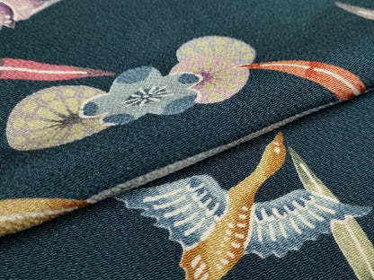 平和屋着物▽上質な小紋 単衣 型染め 花鳥文 鬼しぼ縮緬 正絹 逸品 AAAU0946iu
