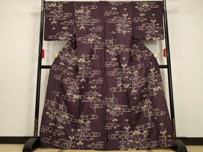 平和屋着物▽小紋 単衣 流水草花文 洗える着物 AAAU1130iu