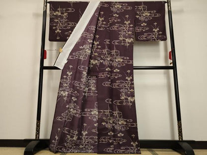 平和屋着物▽小紋 単衣 流水草花文 洗える着物 AAAU1130iu