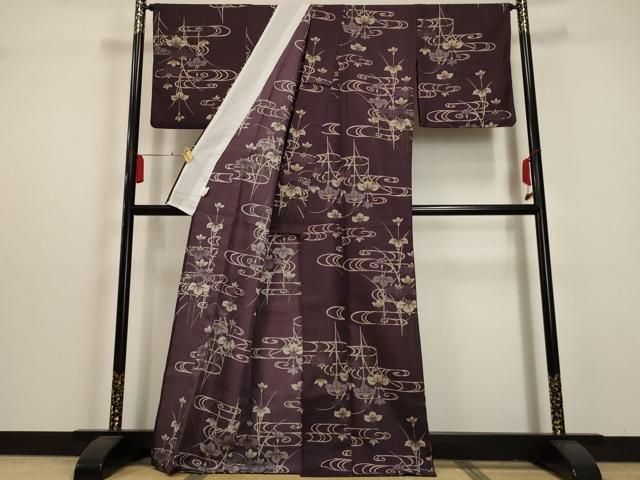 平和屋着物▽小紋 単衣 流水草花文 洗える着物 AAAU1130iu