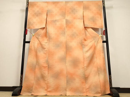 平和屋着物▽上質な小紋 単衣 市松花蝶文 暈し染め ロング丈 正絹 逸品 AAAU1136iu