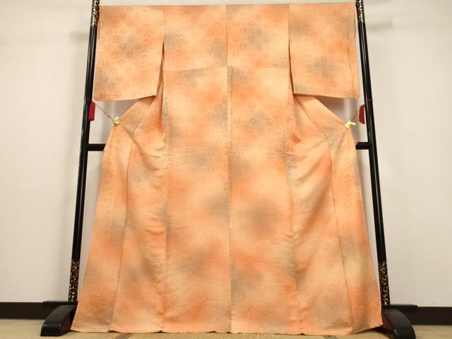 平和屋着物▽上質な小紋 単衣 市松花蝶文 暈し染め ロング丈 正絹 逸品 AAAU1136iu