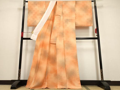 平和屋着物▽上質な小紋 単衣 市松花蝶文 暈し染め ロング丈 正絹 逸品 AAAU1136iu