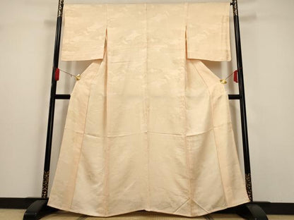 平和屋着物▽上質な色無地 単衣 雲取り吉祥地紋 人色 正絹 逸品 AAAU1137iu