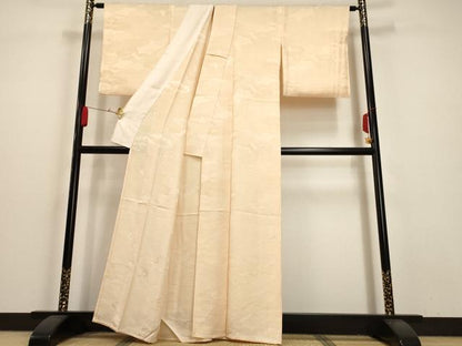 平和屋着物▽上質な色無地 単衣 雲取り吉祥地紋 人色 正絹 逸品 AAAU1137iu