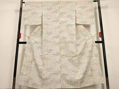平和屋着物▽上質な小紋 単衣 草花文 正絹 逸品 AAAU1140iu
