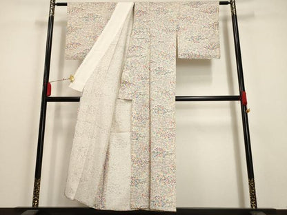 平和屋着物▽上質な小紋 単衣 草花文 正絹 逸品 AAAU1140iu