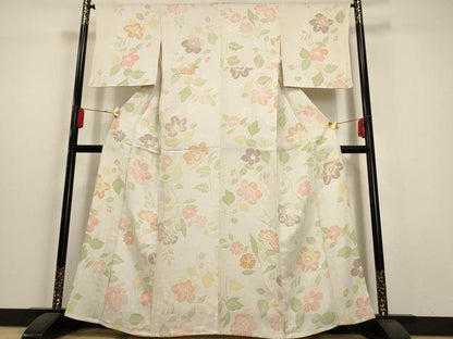 平和屋着物▽上質な小紋 単衣 草花文 正絹 逸品 AAAU1141iu