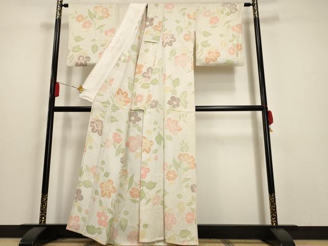 平和屋着物▽上質な小紋 単衣 草花文 正絹 逸品 AAAU1141iu