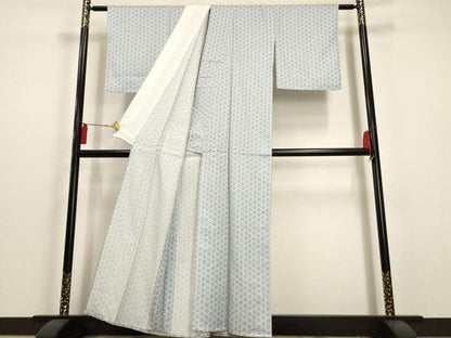 平和屋着物▽小紋 単衣 麻の葉文様 洗える着物 AAAU1147iu