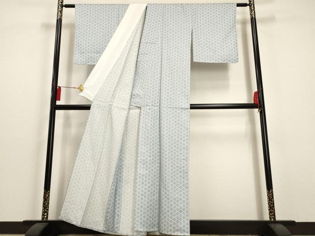 平和屋着物▽小紋 単衣 麻の葉文様 洗える着物 AAAU1147iu
