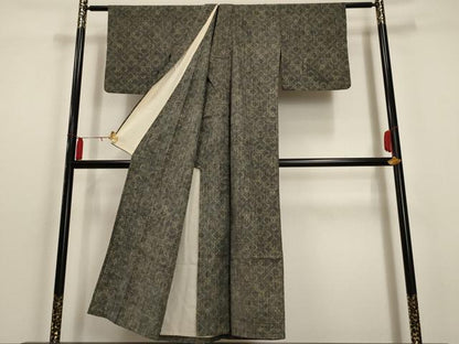 平和屋着物▽上質な紬 単衣 花菱文 正絹 逸品 AAAU1148iu