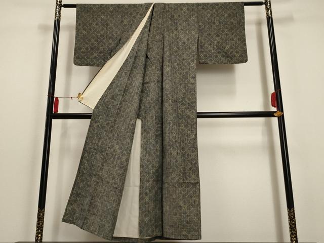 平和屋着物▽上質な紬 単衣 花菱文 正絹 逸品 AAAU1148iu