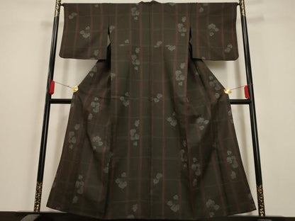 平和屋着物▽小紋 単衣 蔦の葉格子文 洗える着物 AAAU1152iu