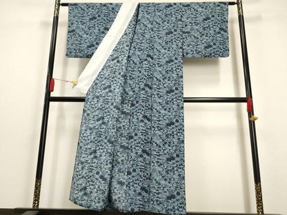 平和屋着物▽小紋 単衣 流水草花文 洗える着物 AAAU1154iu