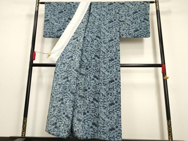 平和屋着物▽小紋 単衣 流水草花文 洗える着物 AAAU1154iu