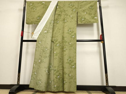 平和屋着物▽小紋 単衣 草花文 洗える着物 未使用 AAAU1155iu