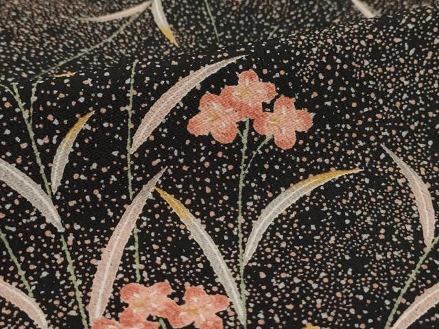 平和屋着物▽小紋 単衣 霞草花文 黒地 洗える着物 AAAU1156iu
