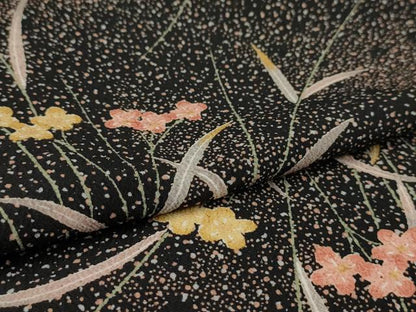 平和屋着物▽小紋 単衣 霞草花文 黒地 洗える着物 AAAU1156iu