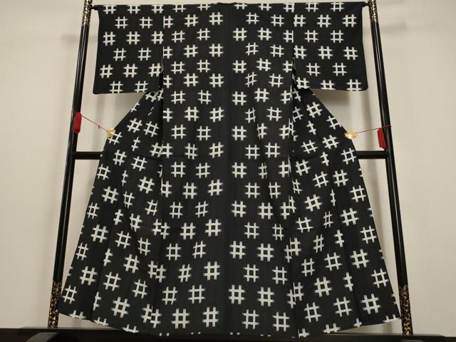 平和屋着物▽小紋　単衣　格子絣文様　洗える着物　AAAU1157iu
