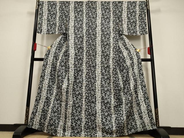 平和屋着物▽小紋 単衣 桜間道 黒地 洗える着物 未使用 AAAU1158iu