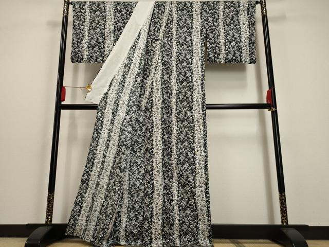 平和屋着物▽小紋 単衣 桜間道 黒地 洗える着物 未使用 AAAU1158iu
